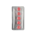 Blister pack of red pills on a white background